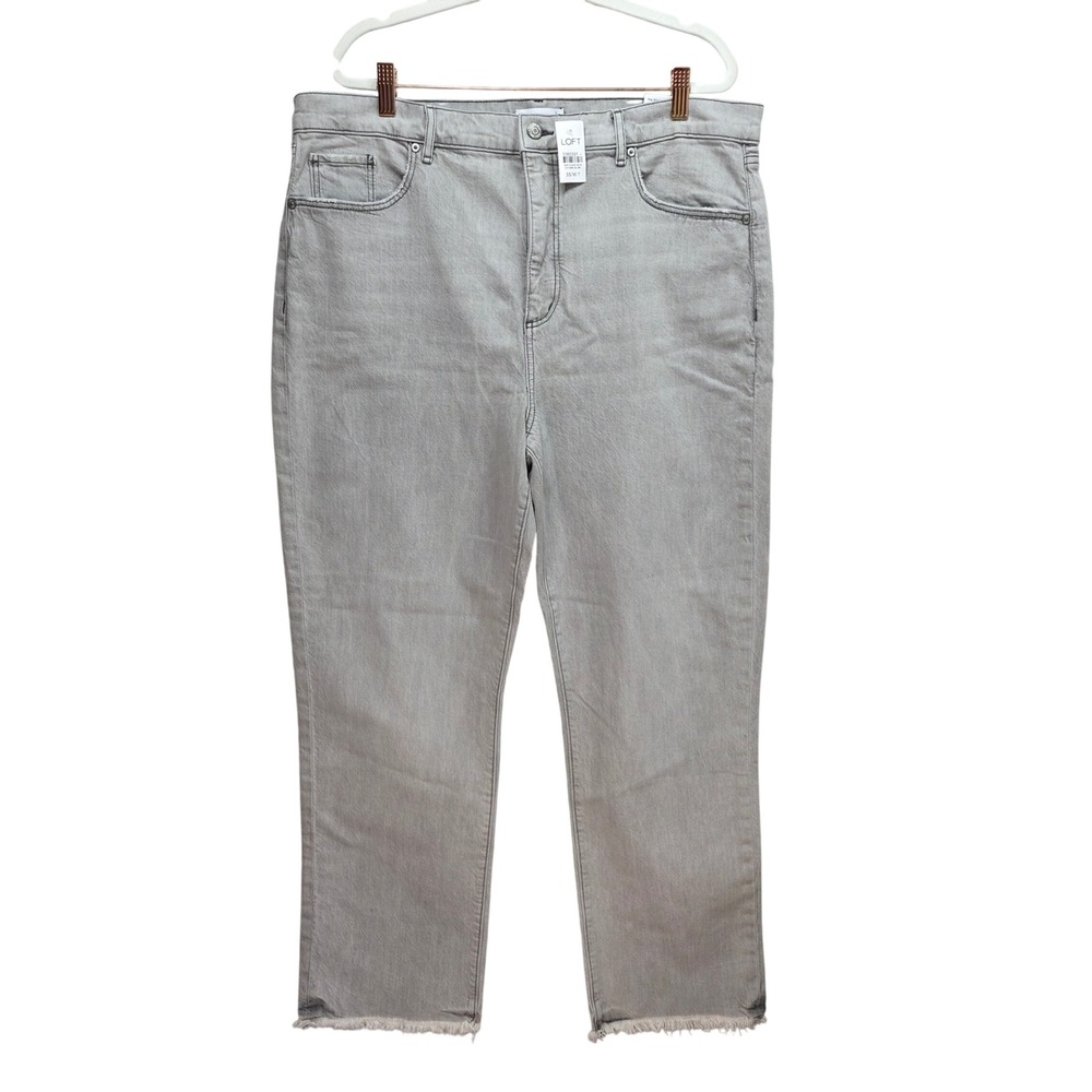 Loft The Straight Crop Jeans Womens 16T 33 Tall High Rise Frayed Hem Gray New